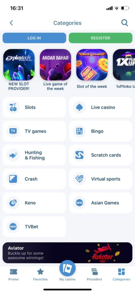 Play online casino games on the 1xbet mobile app.