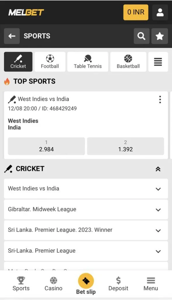 Place your bets on matches and competitions.
