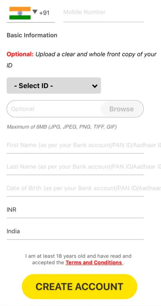 Dafabet casino registration form.