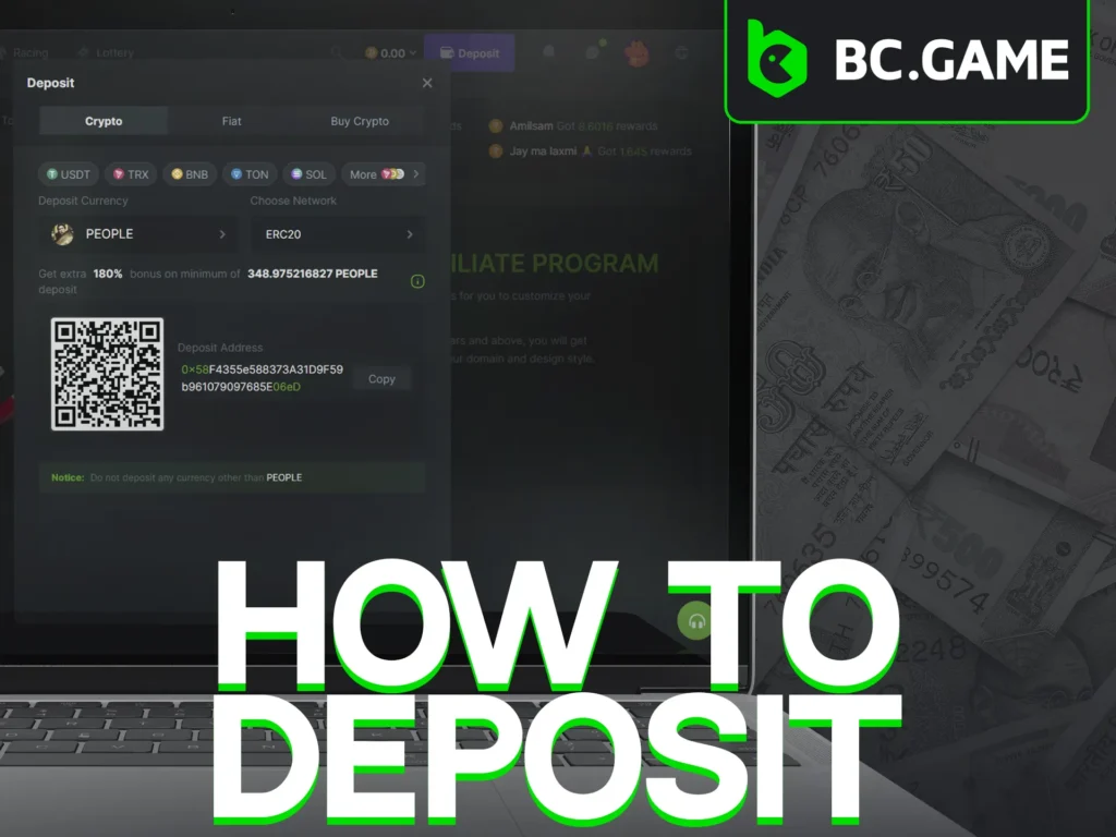Deposit money at BC.Game to start playing.