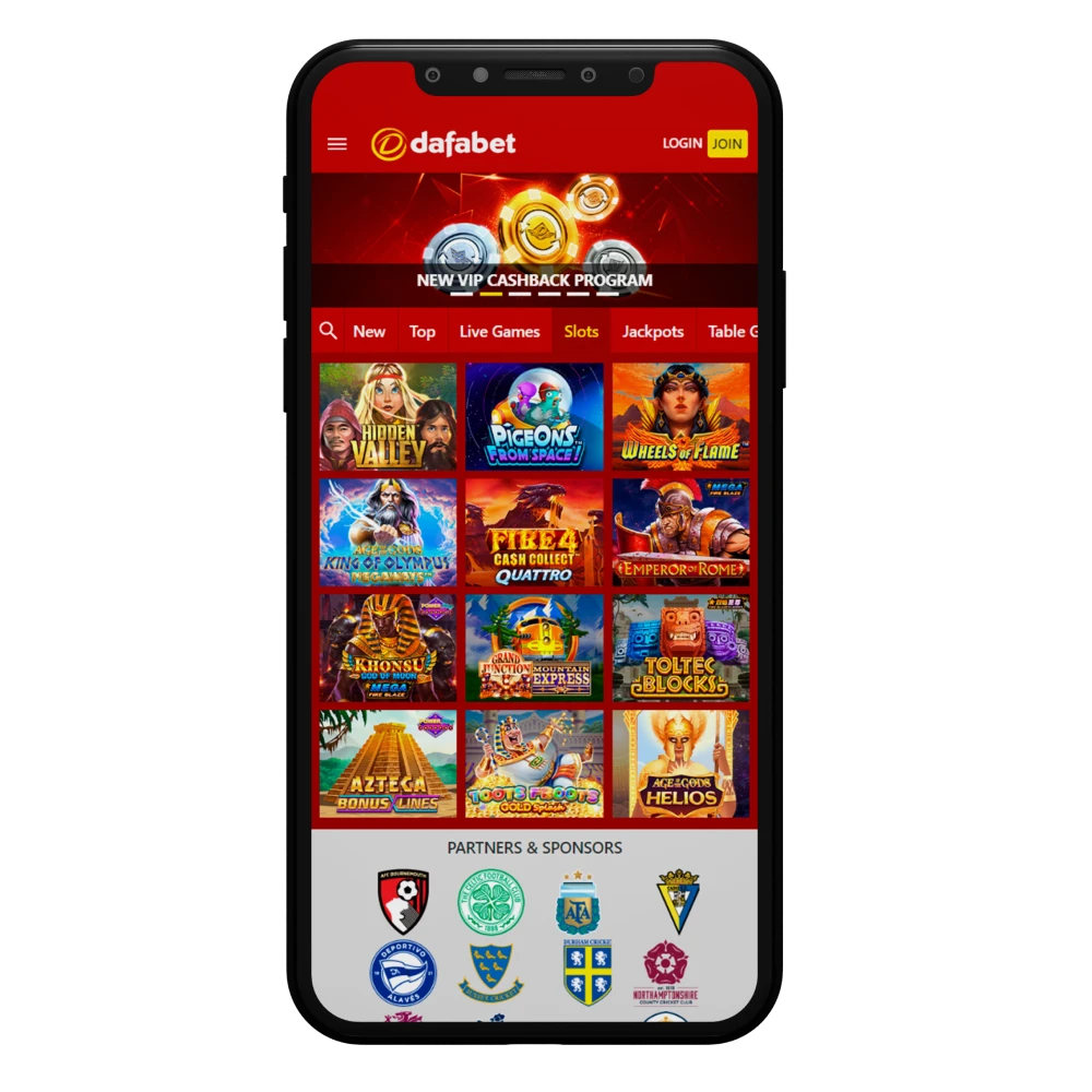 Try your luck in slots at Dafabet casino app.