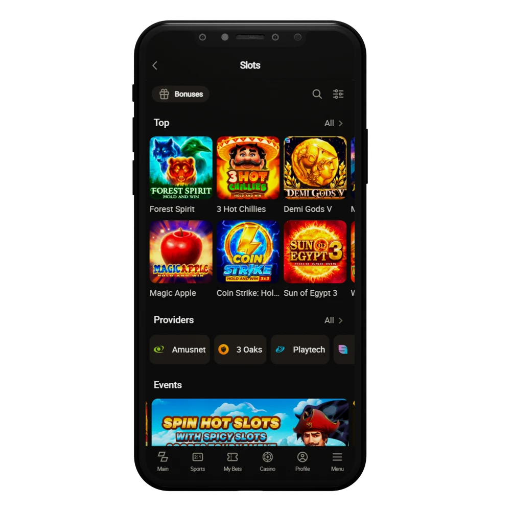 Play the best slots with Parimatch app.