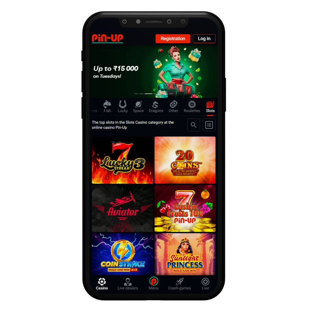 Try your luck at Pin-Up app Casino slots.