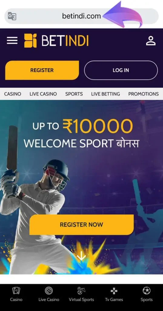 In the address bar of your browser, you need to enter the BetIndi casino offcial site.