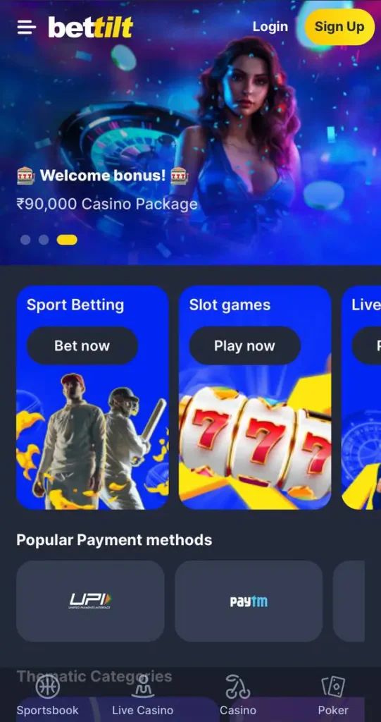 Bettilt app home page.