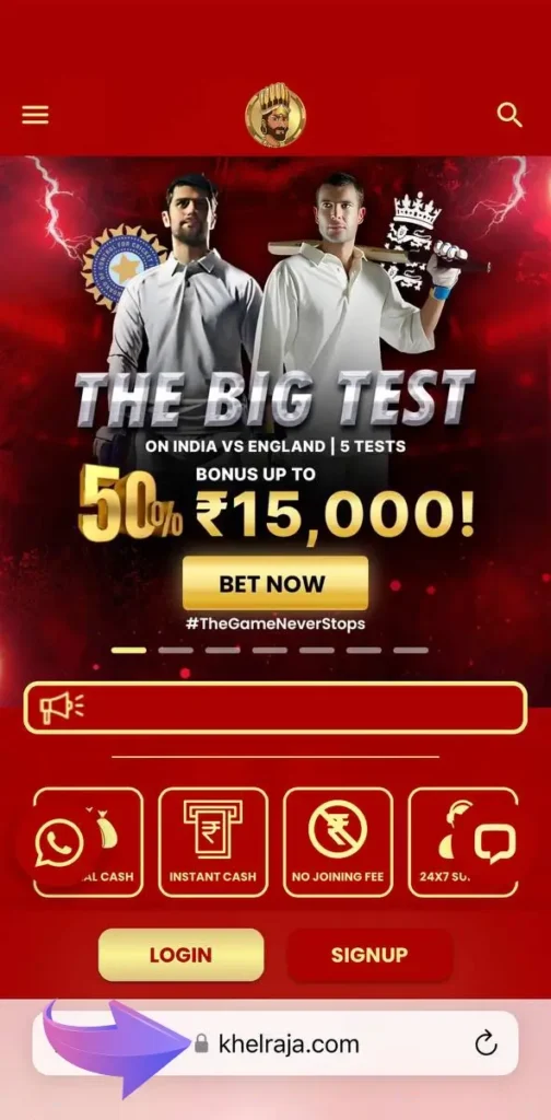 Type in the address bar of your iOS device into the address bar of Khelraja Casino's offical website.