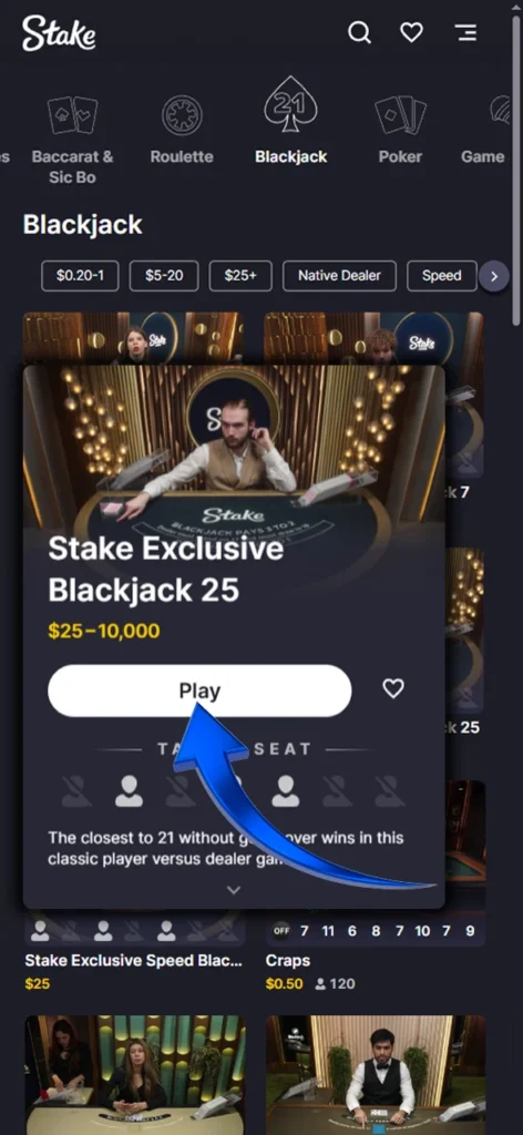 Start your journey through the world of your chosen slot in the Stake app.
