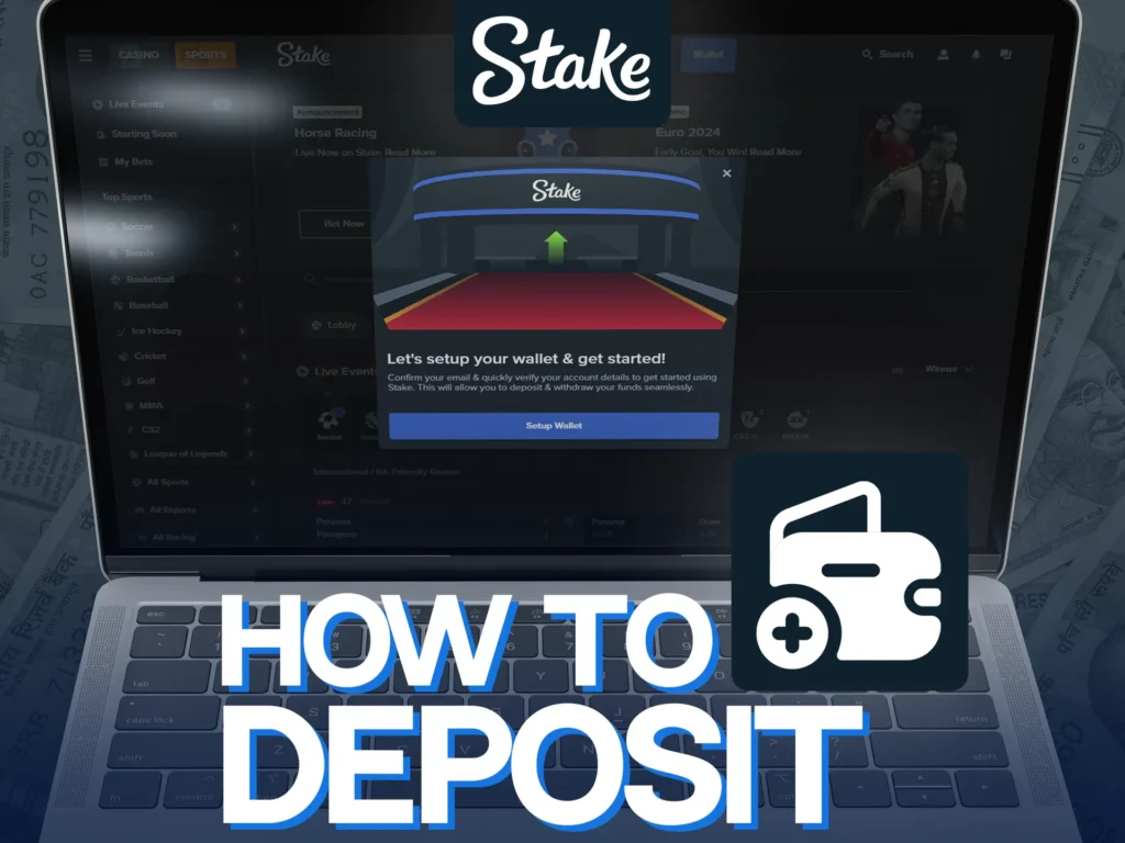 Deposit funds at Stake by selecting cryptocurrency.