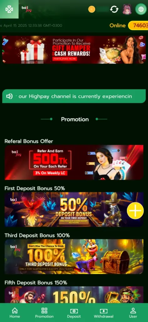 Get generous bonuses at Bajijoy casino app.
