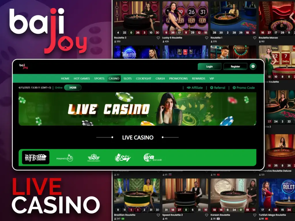 Play with real dealers online at Bajijoy live casino.