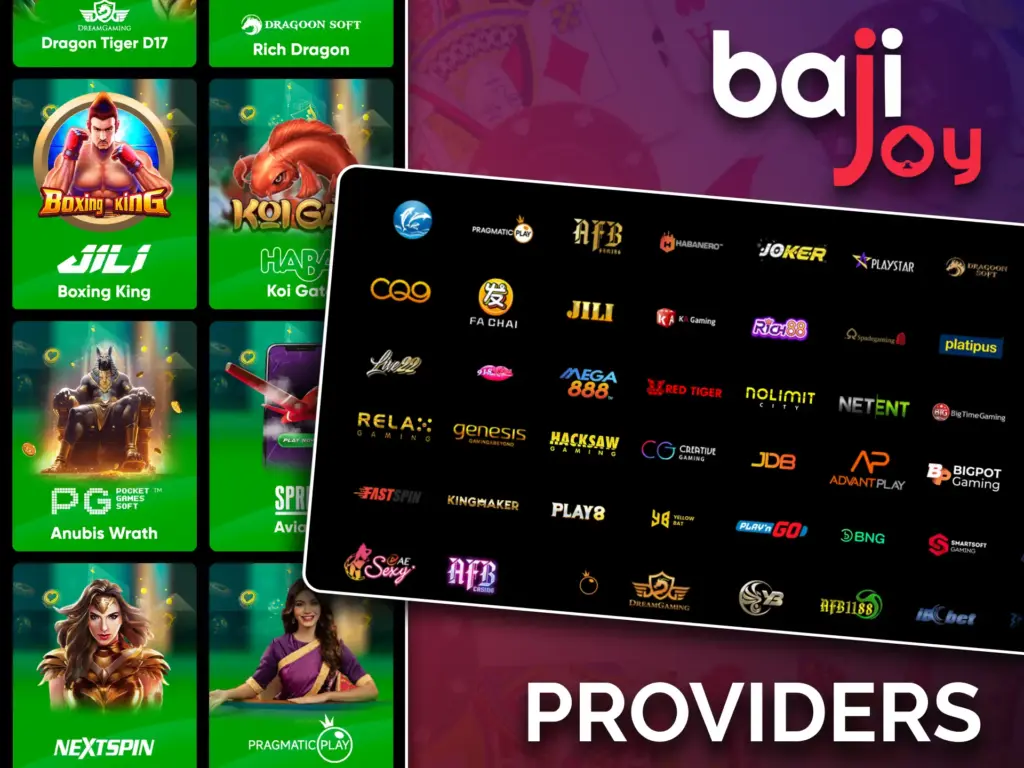 Bajijoy collaborates with top providers of online casino games.