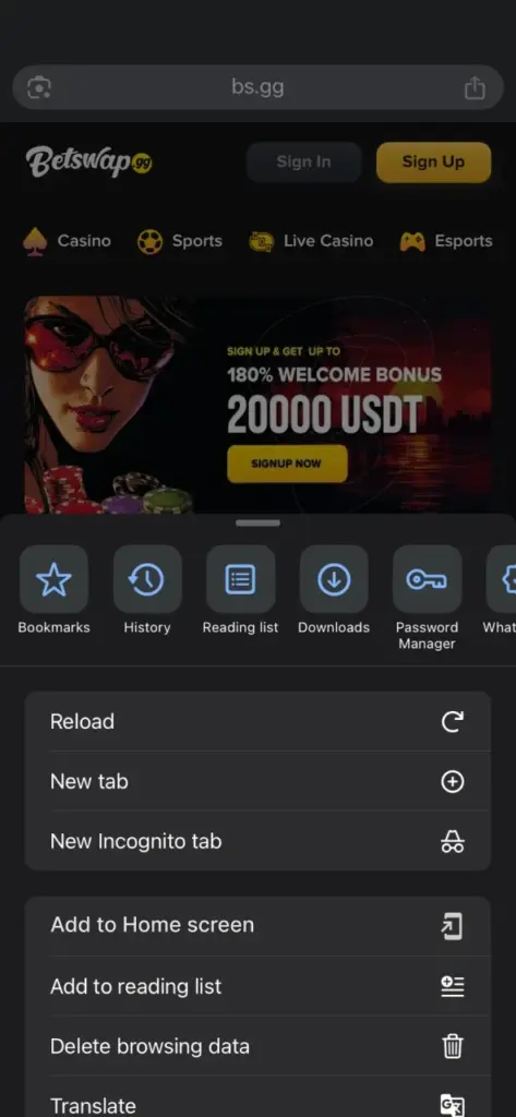 Add Betswap to your device home screen.