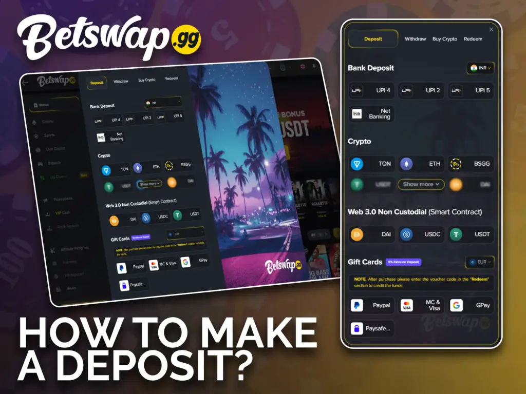 Add funds to your Betswap account in a few simple steps.