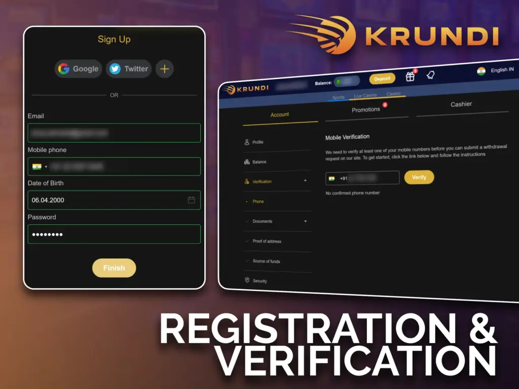 Create an account at Krundi casino to enjoy online casino games.