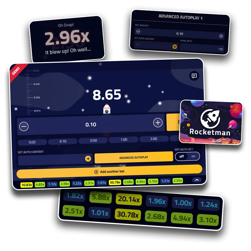 Rocketman offers unique crash game, adjustable volatility.