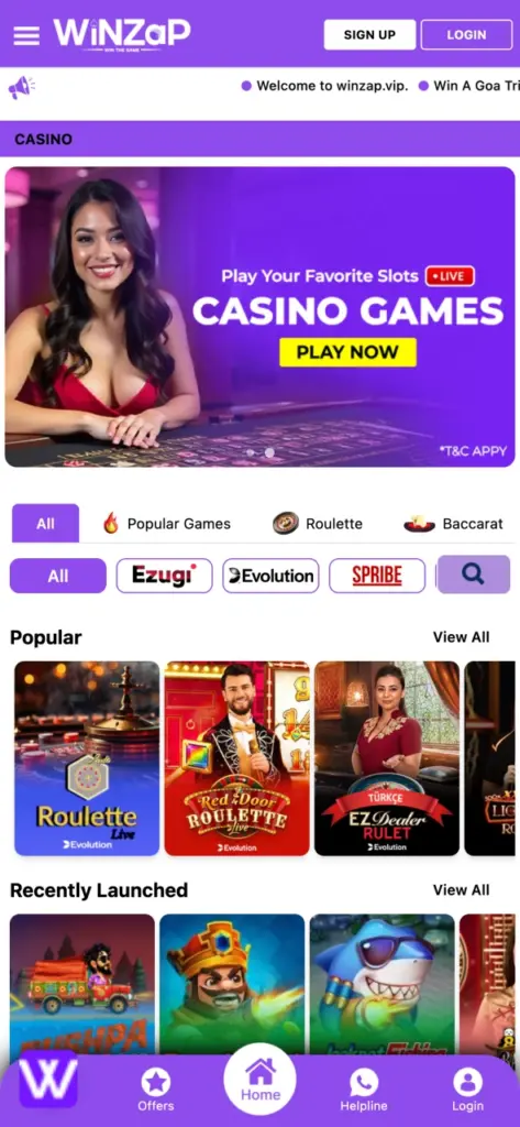 Enjoy playing games at Winzap casino app.