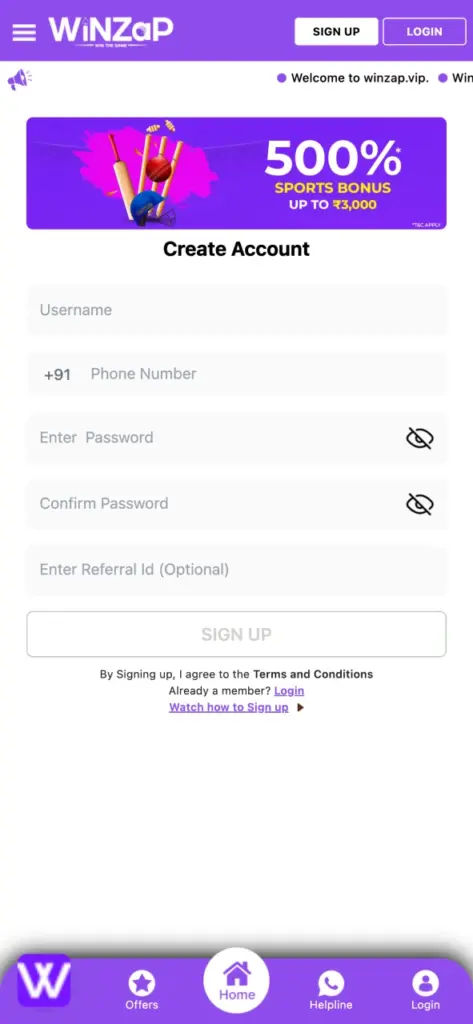 You have to register at Winzap app.