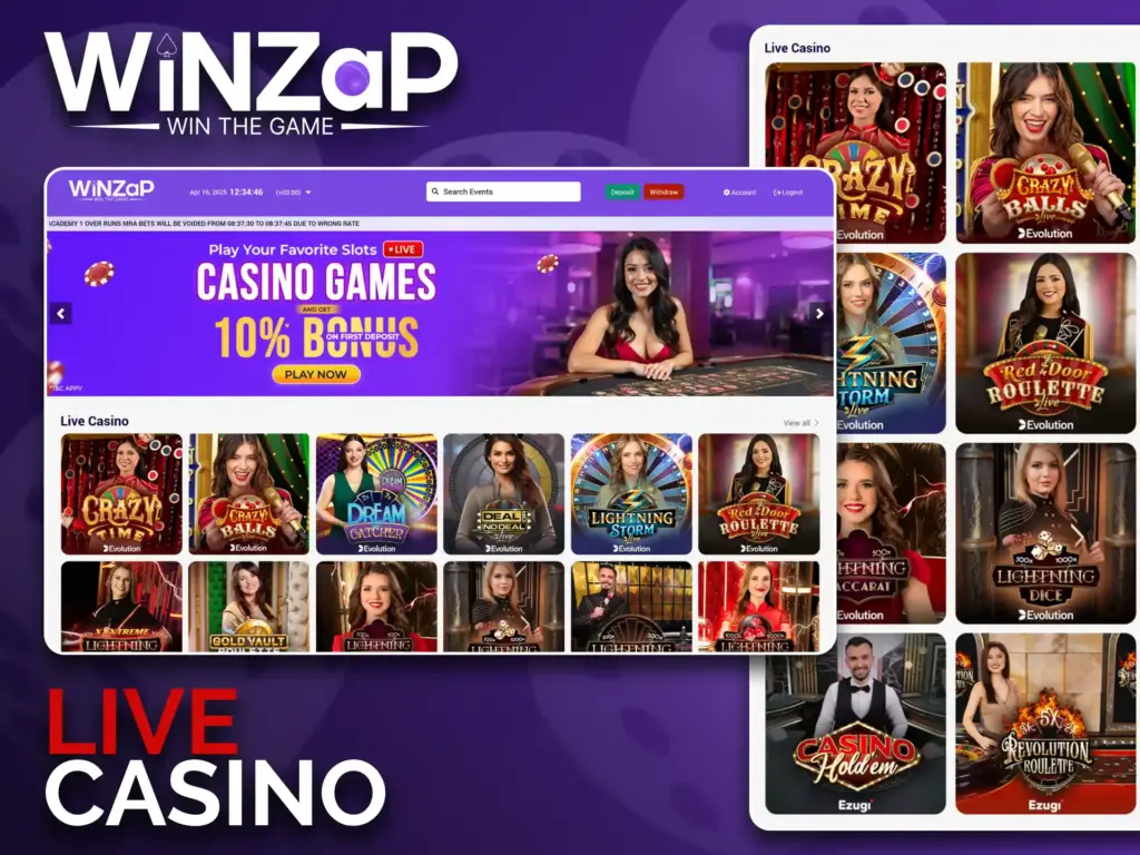Experience the excitement of a real casino online with the Winzap live casino section.