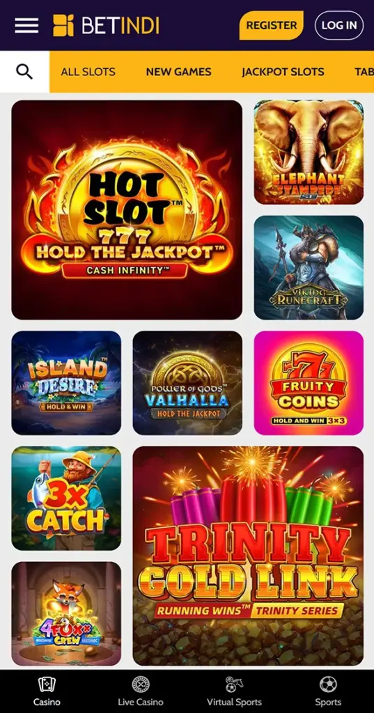 Slots on the BetIndi app.