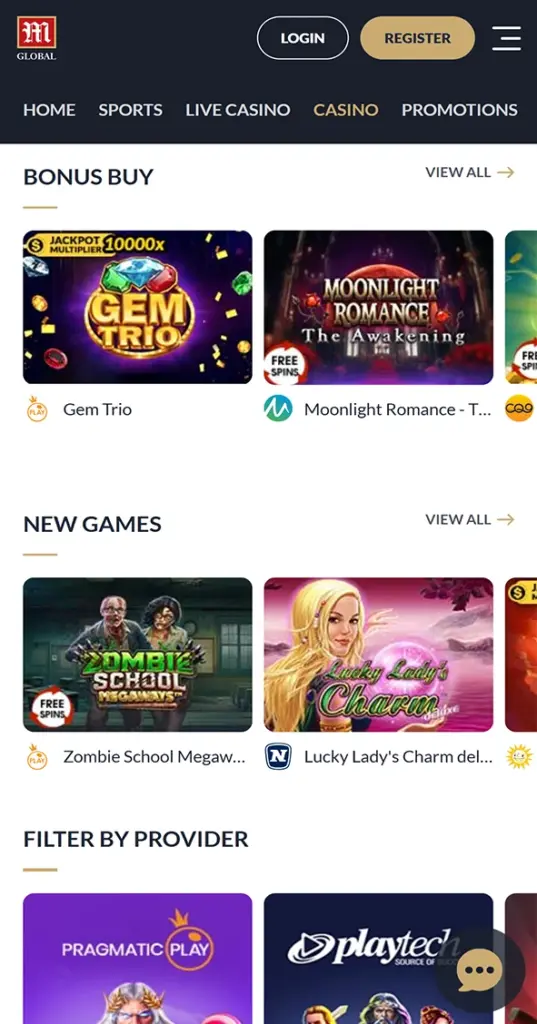 Enjoy games in the casino section of the M88 app.