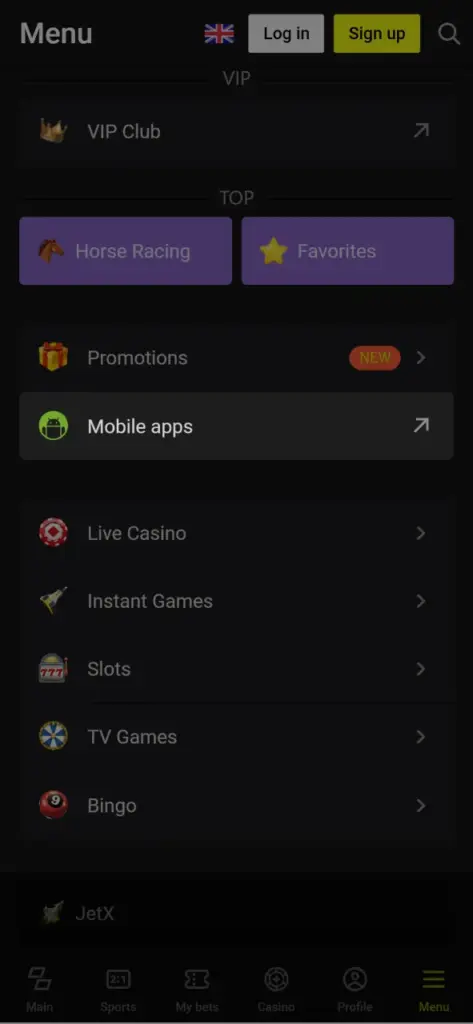 Find the Parimatch apps section.
