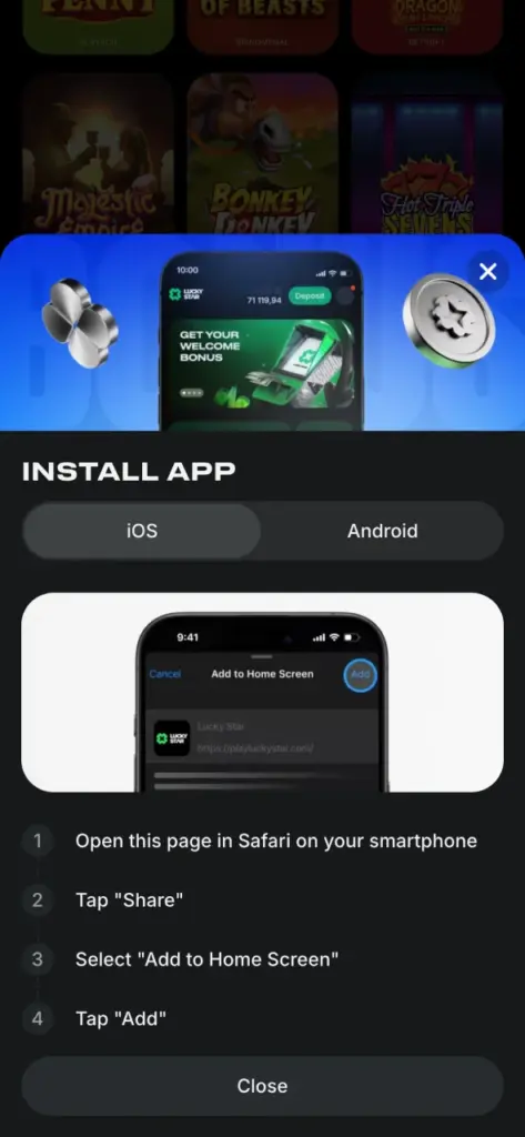 Open the Lucky Star app page in Safari now.